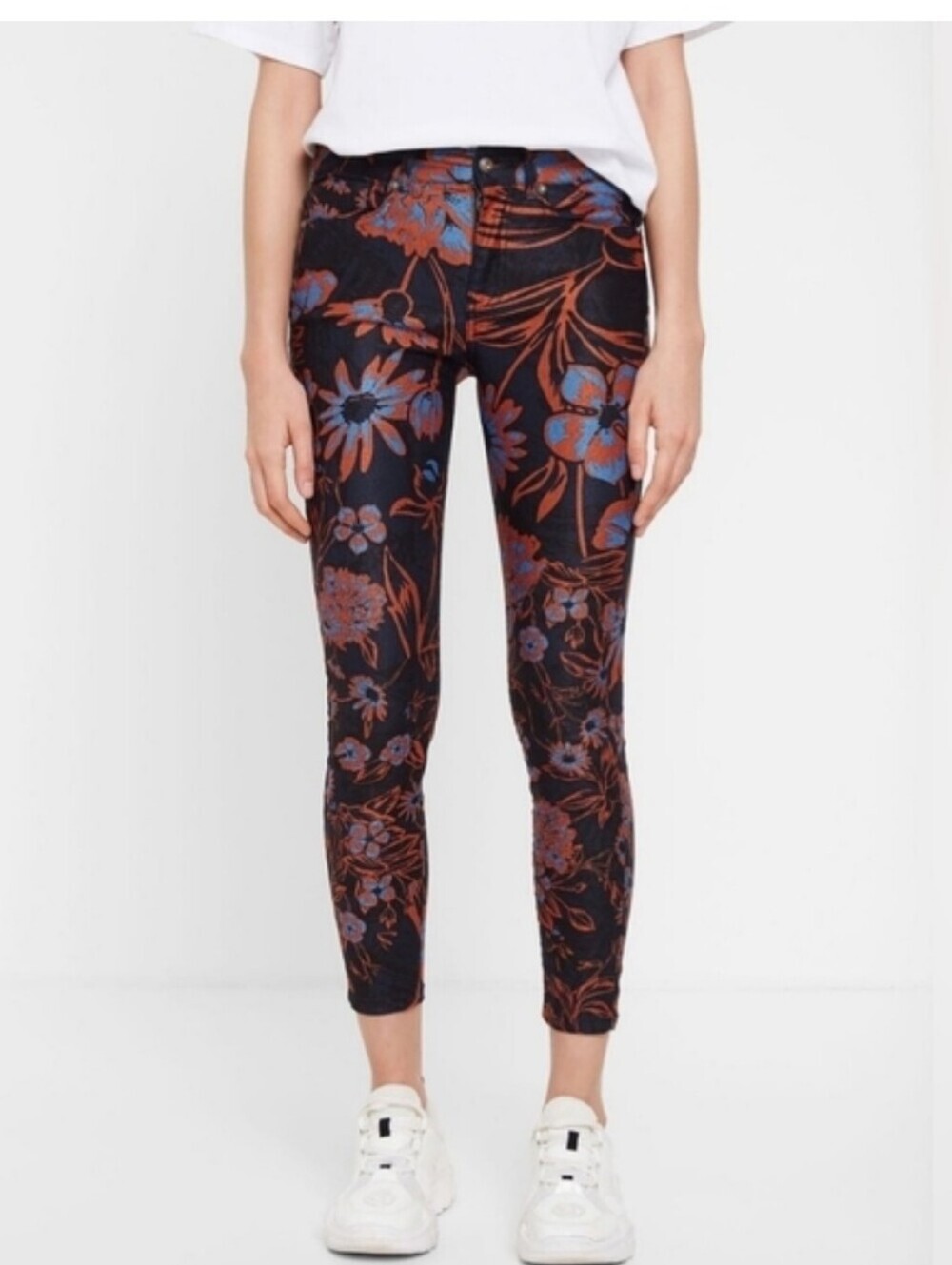 Desigual “Beflower” Floral Cropped Skinny Pants Size 38 (US 4) Stretch - Picture 15 of 15